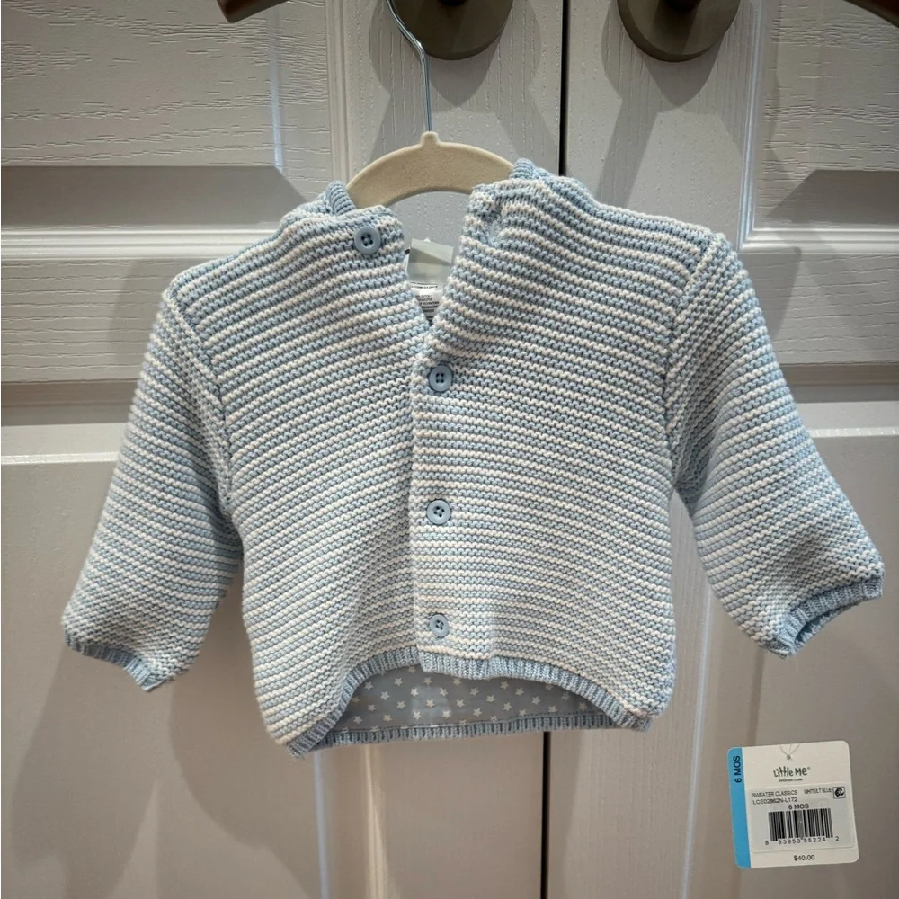 NWT Little Me Light Blue and White Striped Button Down Cardigan